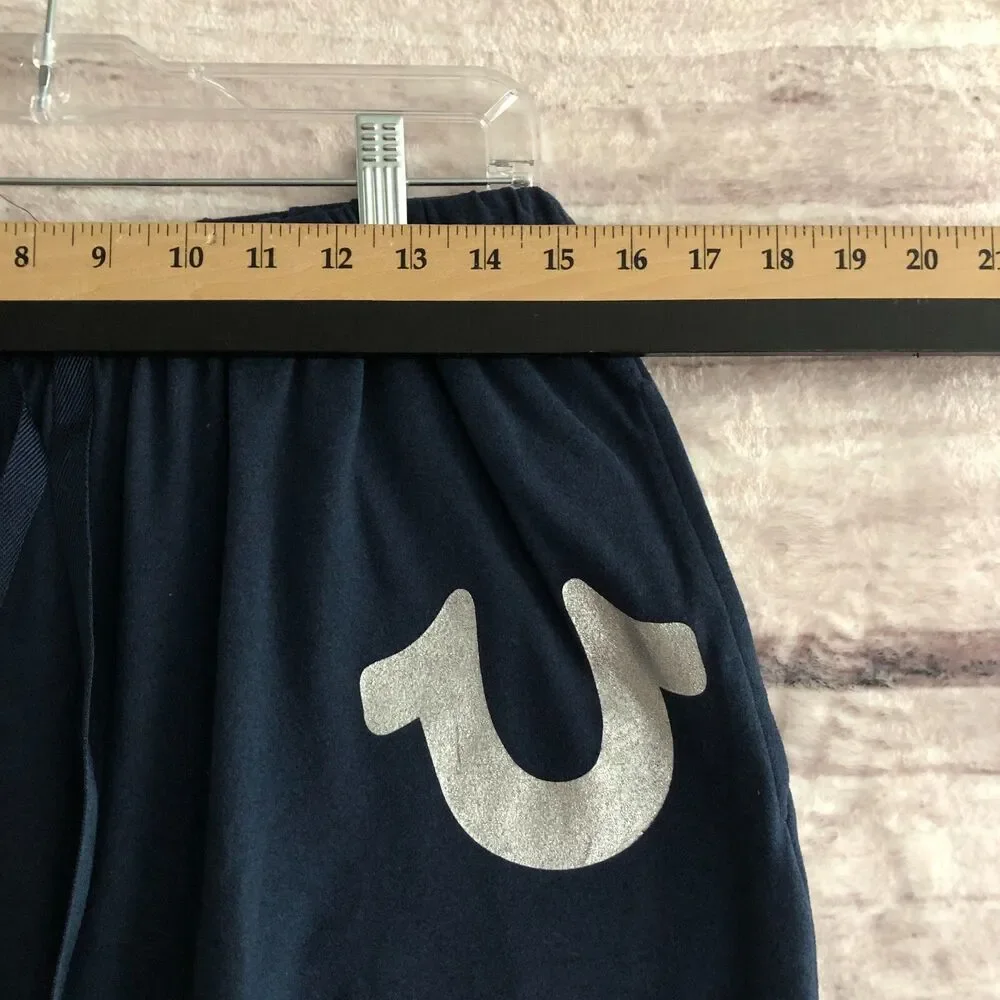 True Religion Loungewear Pants Mens M Blue Drawstring Logo Jogger Sweatpants